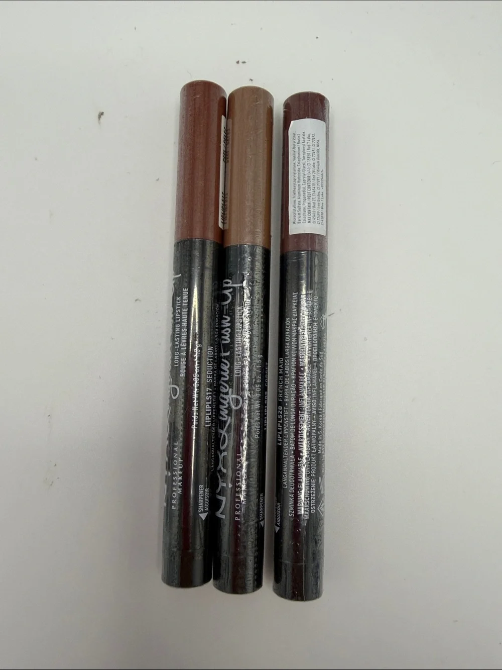 NYX Lingerie Push-up Lipstick Trio — Brown, Tan & Deep Plum Shades